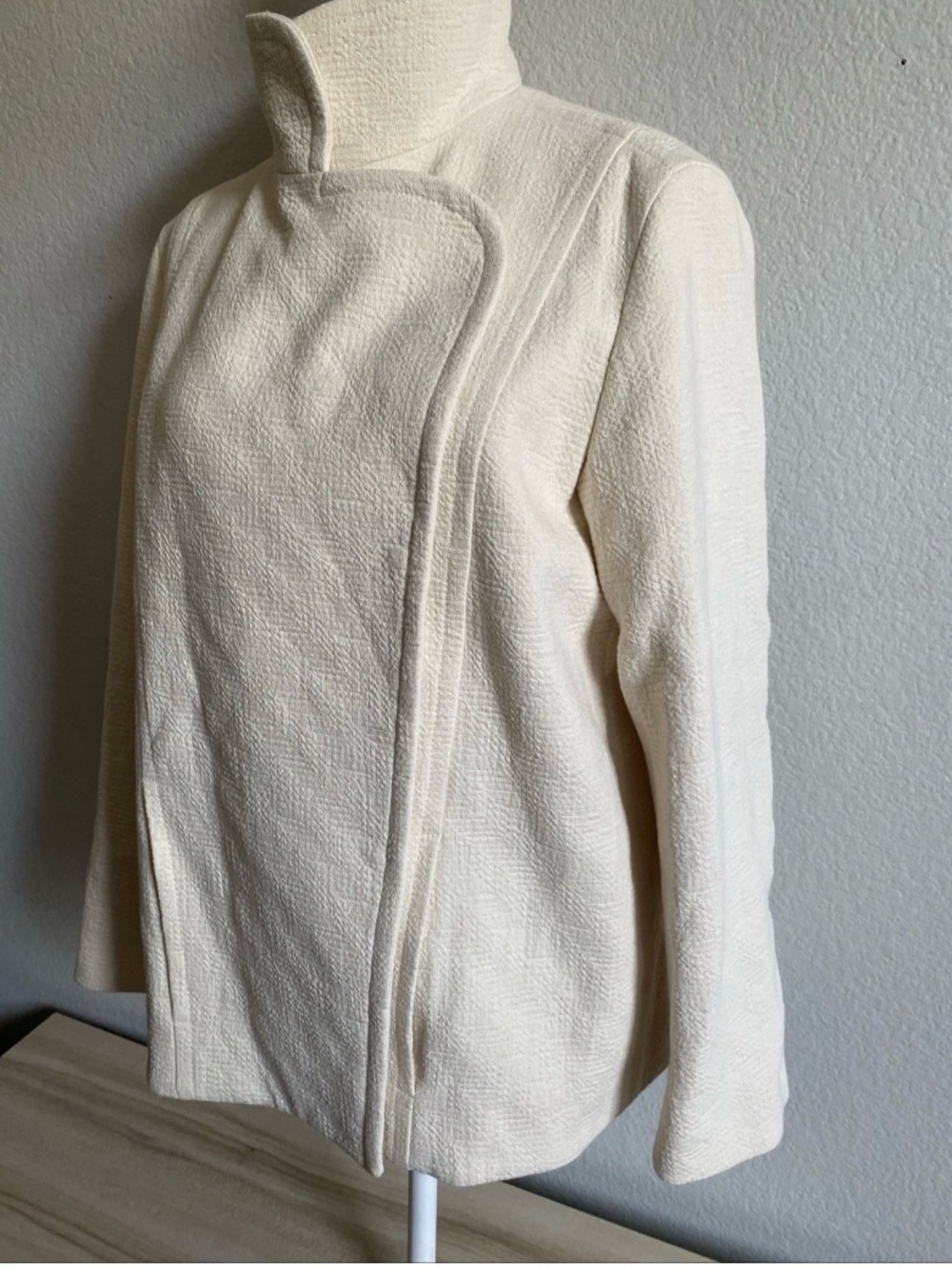 Akris Punto Asymmetric Cotton Textured Moto Jacket Convertible Funnel Neck US 6 - Picture 6 of 16